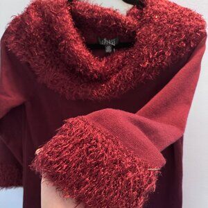 Vintage Maroon Long Sleeve Dress with Fuzzy Trim – Y2K Glam